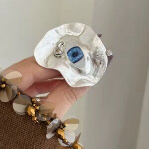 Abstract Gold Eye Statement Ring – Surrealist Sculpture Jewelry
